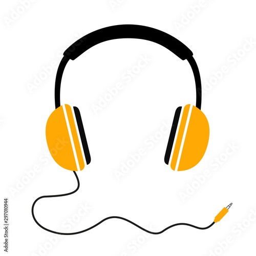 Headphones with wave cord plug, headphone icon, music sign – stock vector