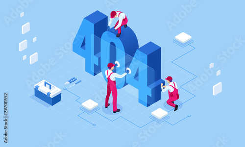 Isometric error 404 page layout vector design. The page you requested could not be found. Website 404 page creative concept. Website under construction page.