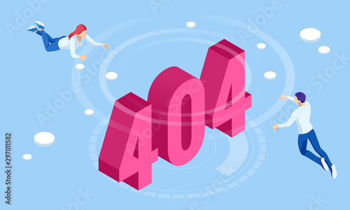 Isometric error 404 page layout vector design. The page you requested could not be found. Website 404 page creative concept. Website under construction page.