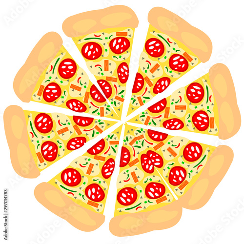 The Vector of Pizza on top with ham, crab stick, bell pepper 