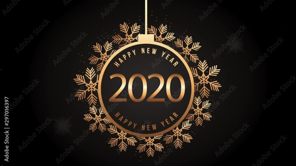 happy new year animation with 2020 golden ball hanging