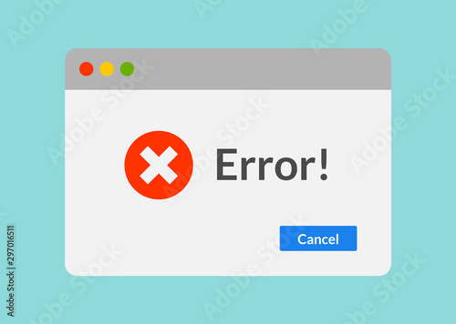 Error message computer window alert popup. System error vector icon failure pc interface photo