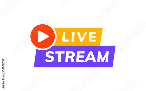 Live stream icon vector logo. Video broadcast live stream tv news online template design