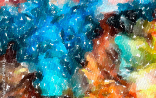 Abstract design pattern in happy bright colors, warm volume brush strokes on ...