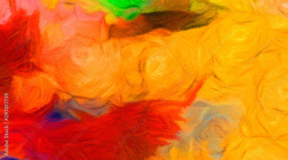 Abstract design pattern in happy bright colors, warm volume brush strokes on canvas, template backdrop for print flyers, banners, advertising production, invitations and cards, web graphic background Abstract design pattern in happy bright colors, warm volume brush strokes on canvas, template backdrop for print flyers, banners, advertising production, invitations and cards, web graphic background