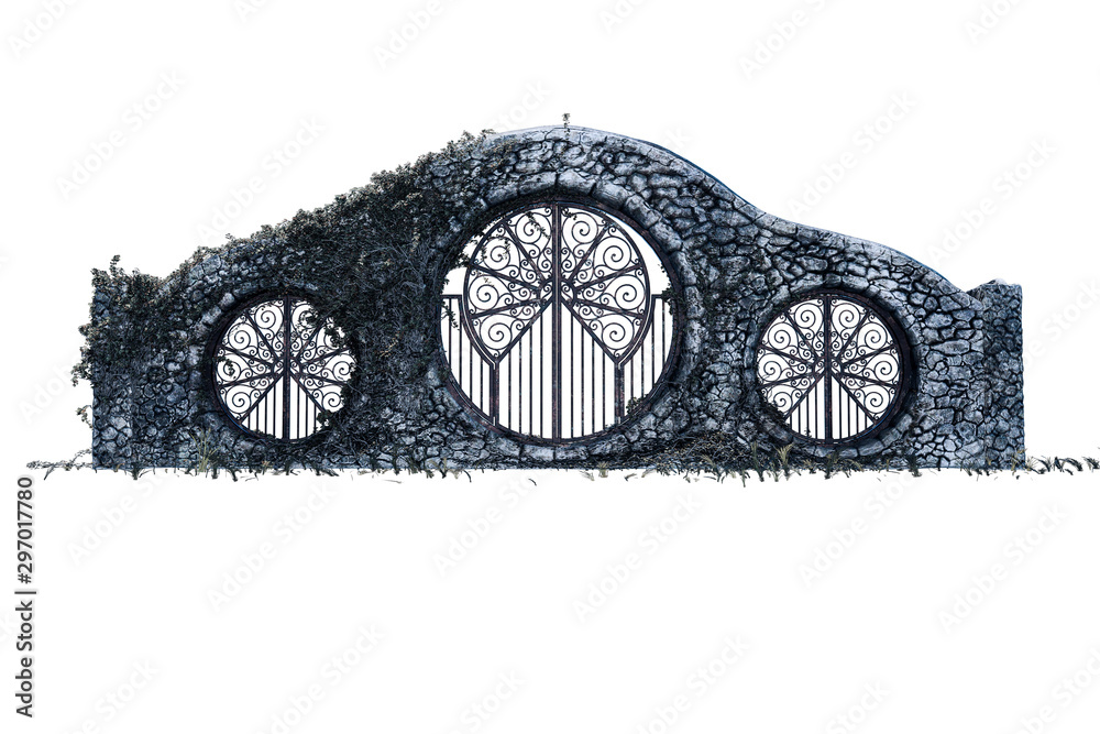 Fototapeta premium Fantasy Academy Gate Stone Wall, 3D illustration, 3D rendering