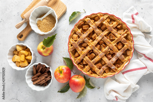 Apple pie. Traditional american apple pie with fresh apples and cinnamon photo