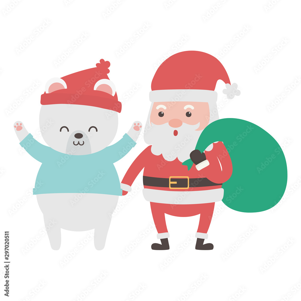 cute santa with bag and polar bear merry christmas cute santa with bag and polar bear merry christmas