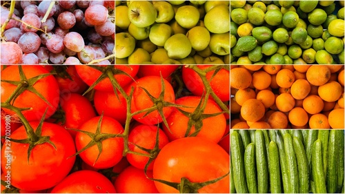 Lovely healthy vegetables and fruit together in a collage