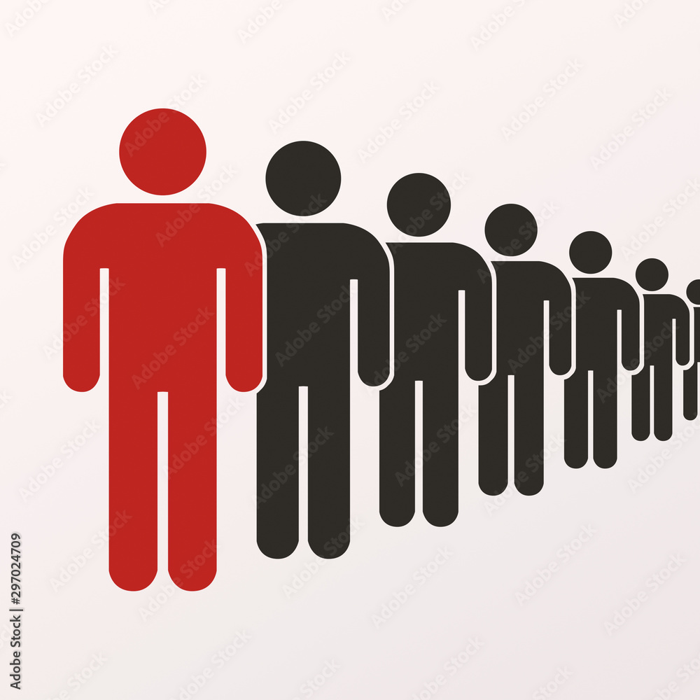 Red man leading black people in row Red man leading black people in row
