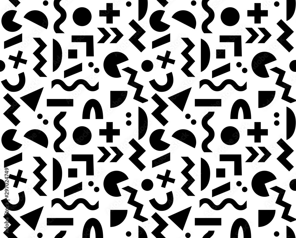 Seamless black and white geometric pattern. Hipster Memphis style.