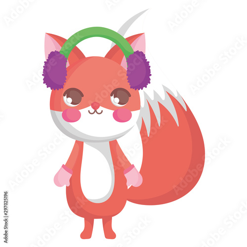 cute fox with ear muffs merry christmas