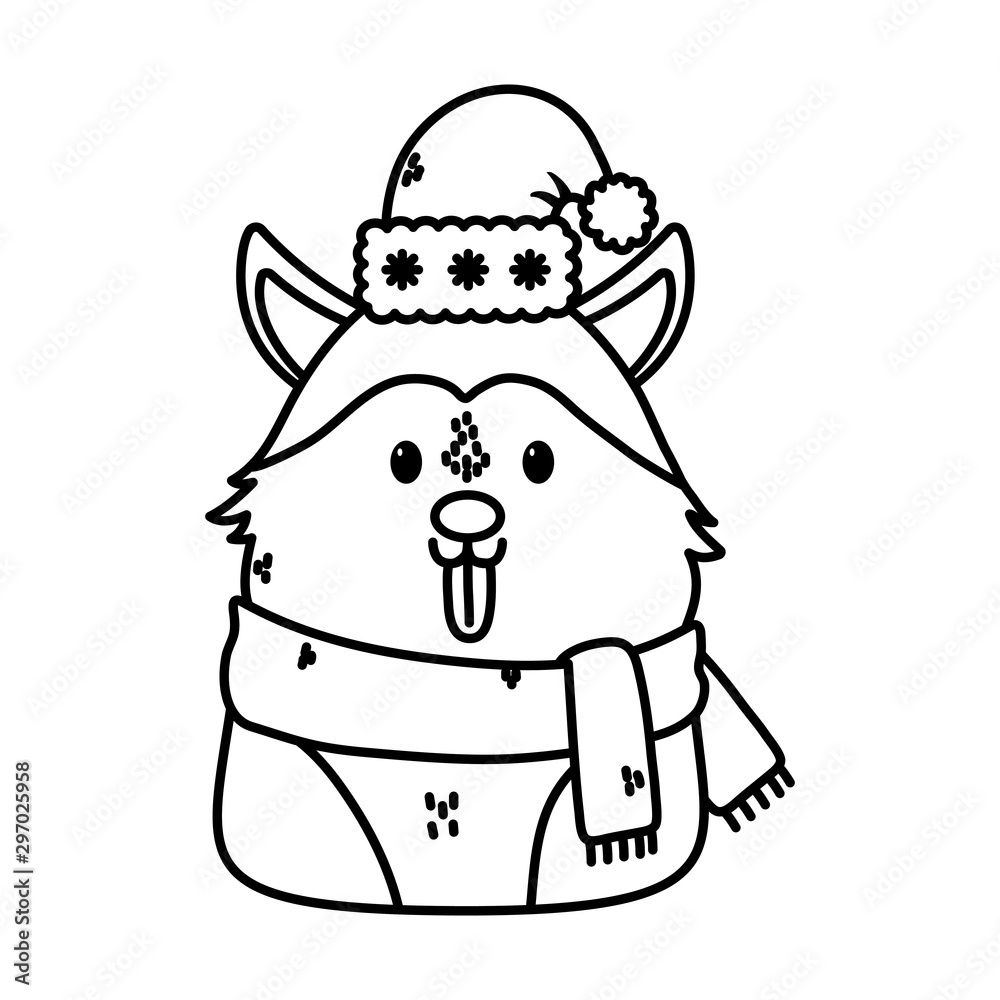 cute dog with hat scarf celebration happy christmas thick line cute dog with hat scarf celebration happy christmas thick line