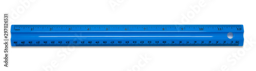 Blue plastic school ruler isolated on a white background