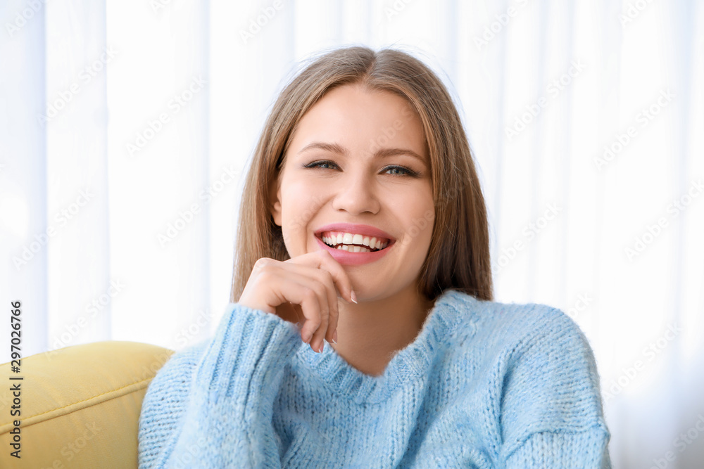 Portrait of beautiful young woman at home Portrait of beautiful young woman at home