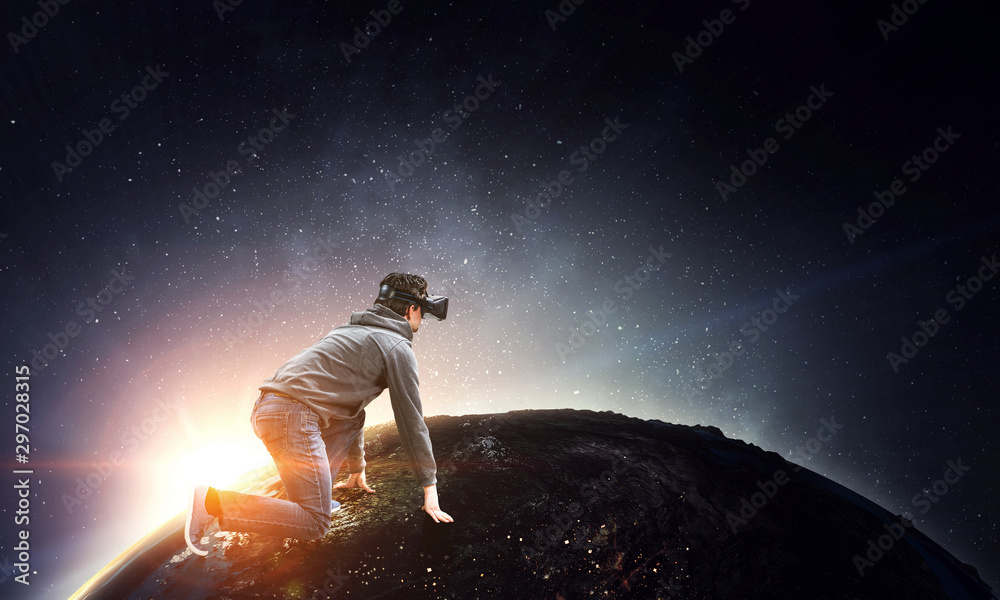 Young man in virtual reality