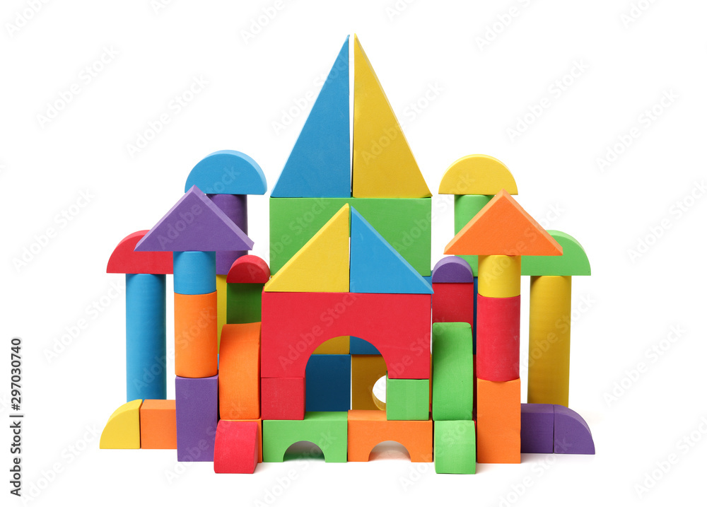 Fototapeta premium The toy castle from color blocks isolated on a white background 