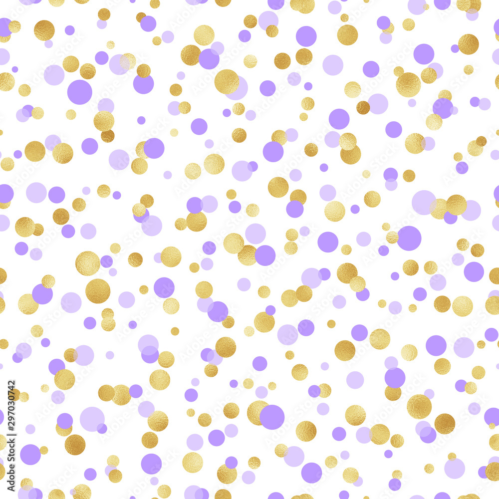 Purple and Gold Confetti Seamless Pattern - Cute purple and gold confetti repeating pattern design Purple and Gold Confetti Seamless Pattern - Cute purple and gold confetti repeating pattern design