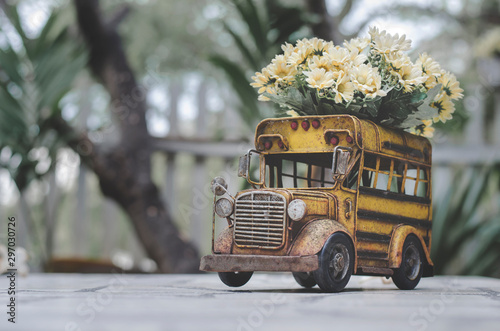  Flower handmade on truck old vintage background 
