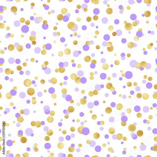 Purple and Gold Confetti Seamless Pattern - Cute purple and gold confetti repeating pattern design