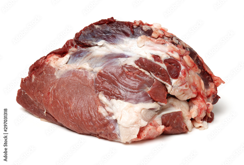 huge red meat chunk isolated over white background huge red meat chunk isolated over white background