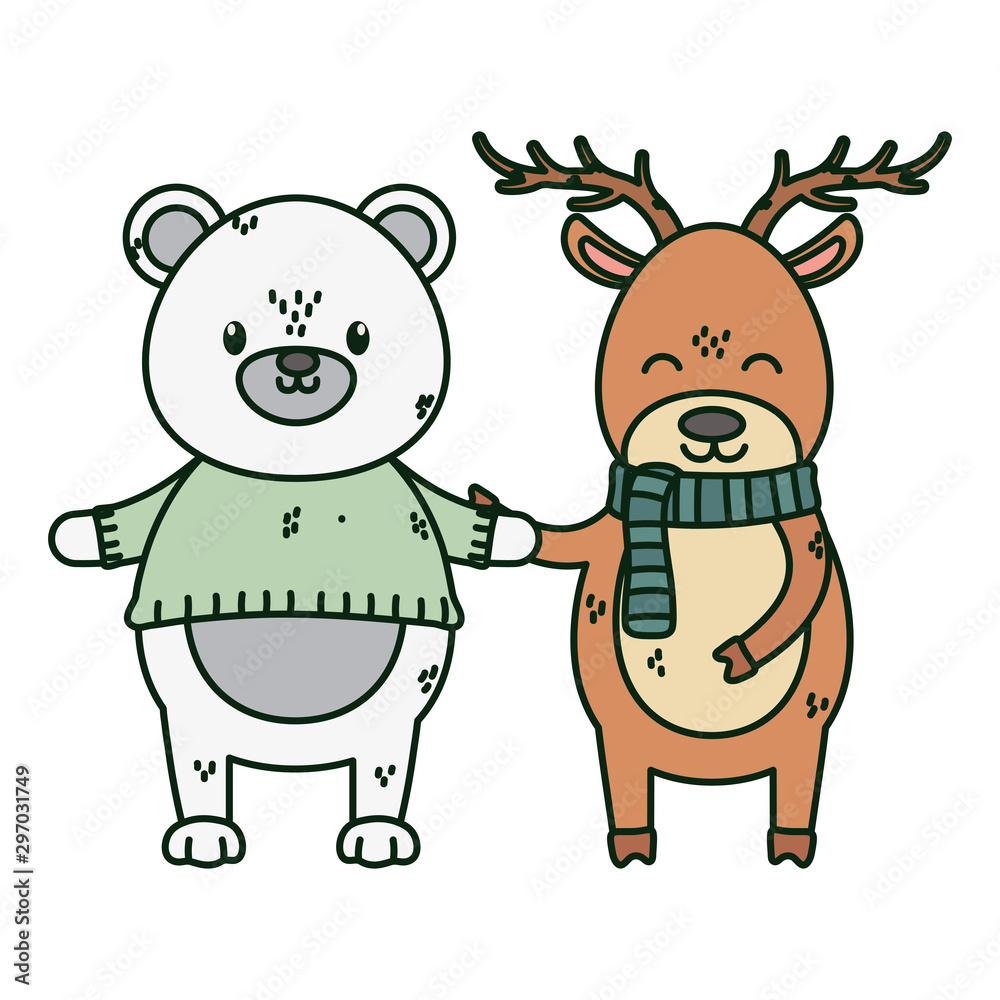 Fototapeta premium polar bear and deer celebration merry christmas