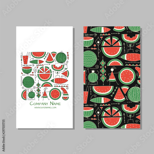 Business card template. Watermelon background