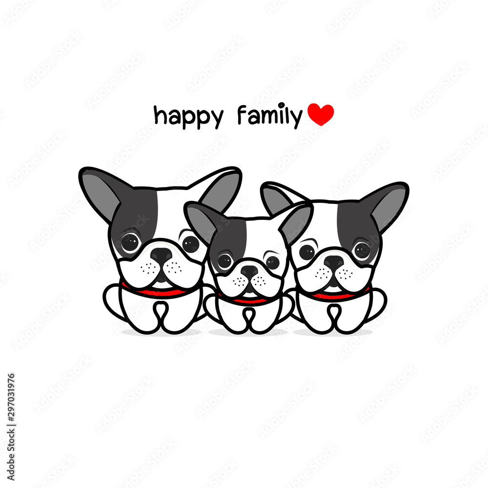 Cute mother father and baby dog. Happy animal family cartoon vector illustration. Cute mother father and baby dog. Happy animal family cartoon vector illustration.