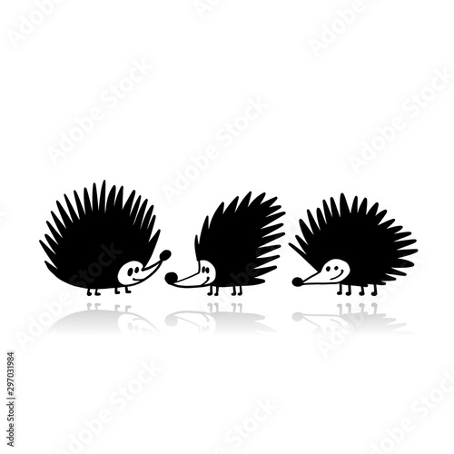 Funny hedgehog, black silhouette for your design