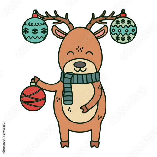 reindeer with hanging balls horns celebration merry christmas