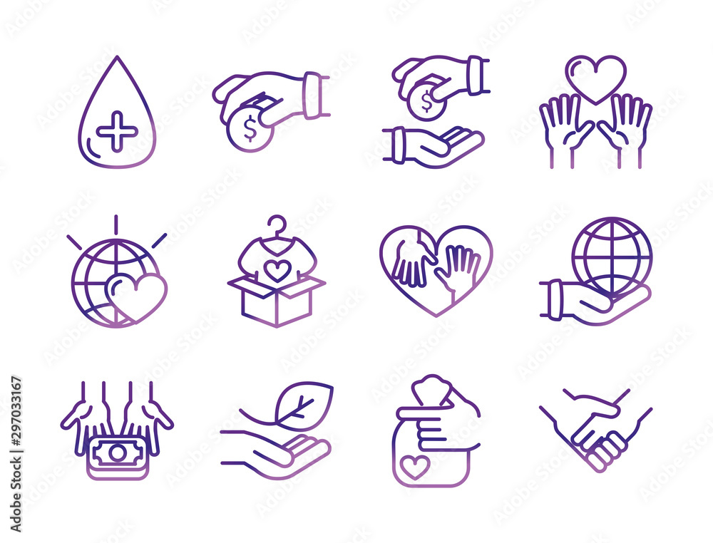 Fototapeta premium charity help donation icons set