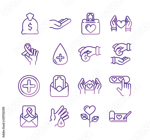 charity help donation icons set
