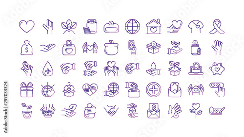 charity help donation icons set
