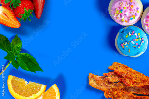Fototapeta Naklejka Na Ścianę i Meble -  Food collage on a blue background