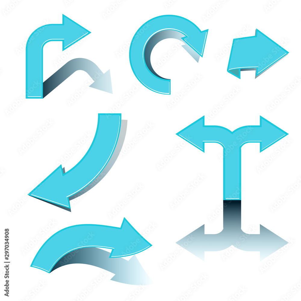 Blue arrows with shadow on white background Blue arrows with shadow on white background