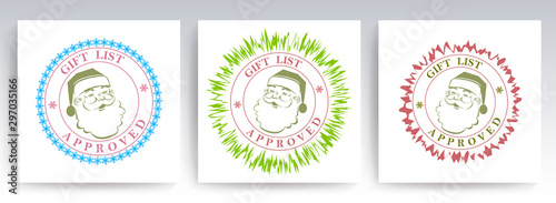 Christmas round print with santa claus head silhouette, set