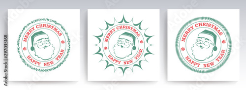 Christmas round stamp with Santa Claus head silhouette, set