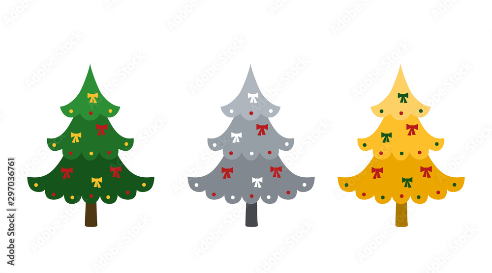 Fototapeta premium Christmas. Set of Christmas trees with festive decoration. Cartoon flat style. Vector illustration