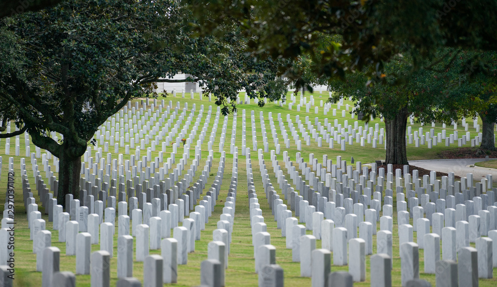 National American Cemetery with white graves 