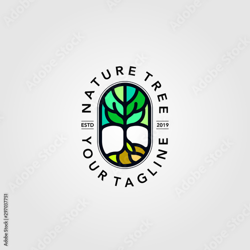 abstract tree line art logo full color vector icon design illustration