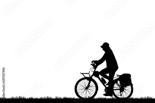 Fototapeta Naklejka Na Ścianę i Meble -  Silhouette  Cycling  on white  background.