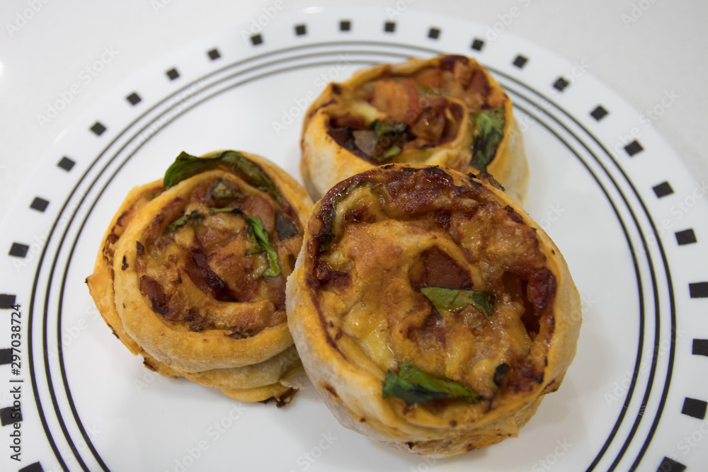 Homemade Pizza Cheesy Vegetable Scrolls Baked In A Family Kitchen Straight From The Oven With Fresh Healthy Ingredients Homemade Pizza Cheesy Vegetable Scrolls Baked In A Family Kitchen Straight From The Oven With Fresh Healthy Ingredients