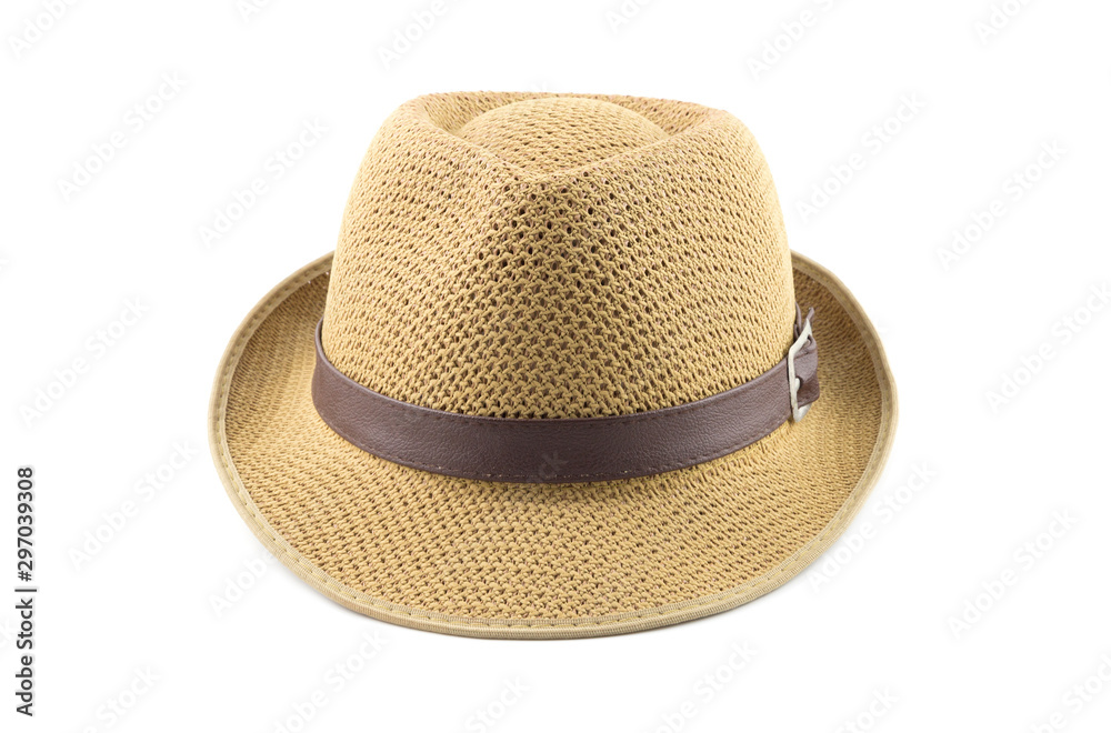 Vintage Straw hat fasion  isolated on white background.