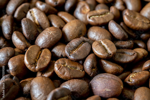 close up of roasted coffee beans