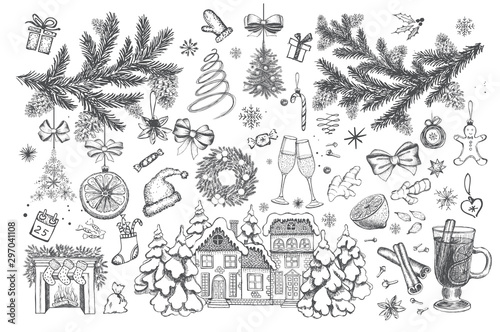 Christmas design element in doodle style.  Vector illustration. 