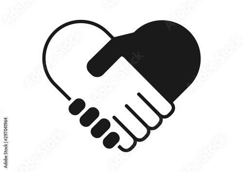 Hand palm care love symbol. Hands together. Heart symbol. Partnership business logo. Two hands make a deal. Handshake, cooperation and teamwork, love and relationship vector logo icon.