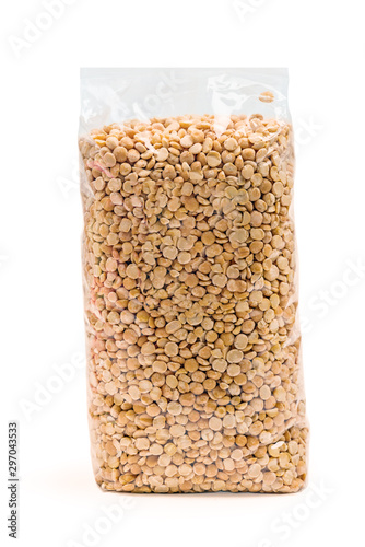 package of dry raw peas isolated