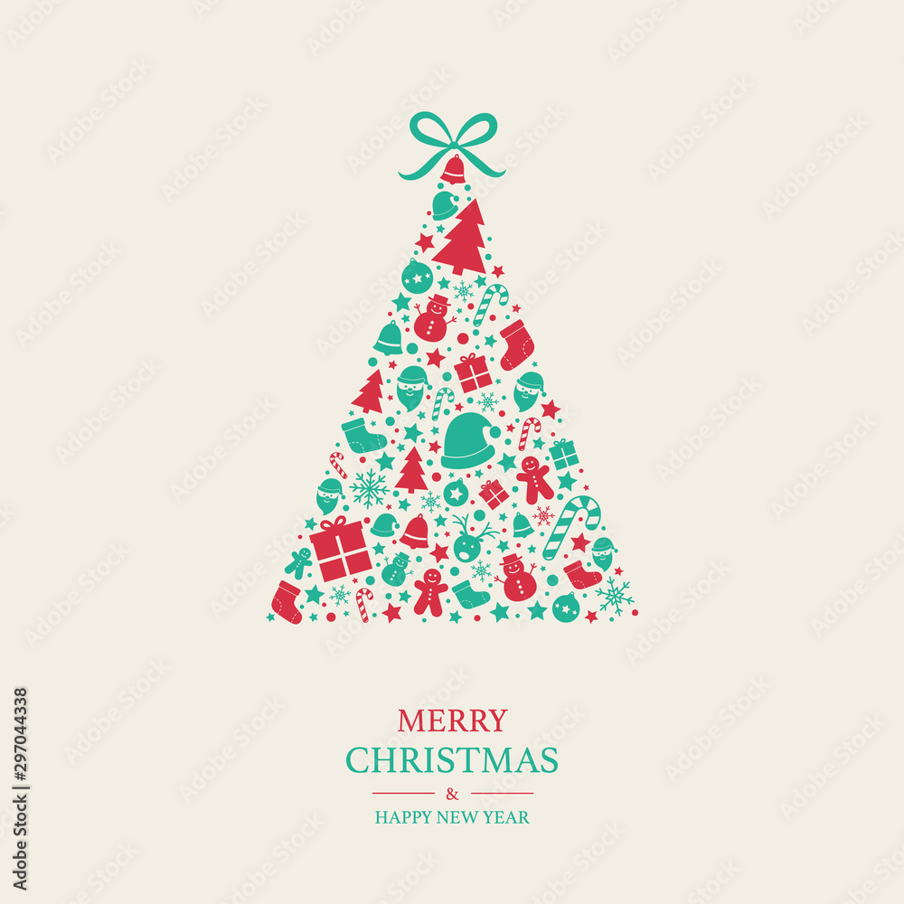 Merry Christmas and Happy New Year. Greeting card with tree. Vector Merry Christmas and Happy New Year. Greeting card with tree. Vector