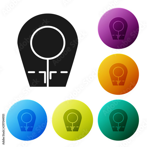 Black Diving hood icon isolated on white background. Spearfishing hat winter swim hood. Diving underwater equipment. Set icons colorful circle buttons. Vector Illustration