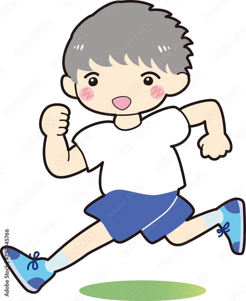 走る 子ども 男の子 体操着 青色 ランニング イラスト Stock Vector Adobe Stock